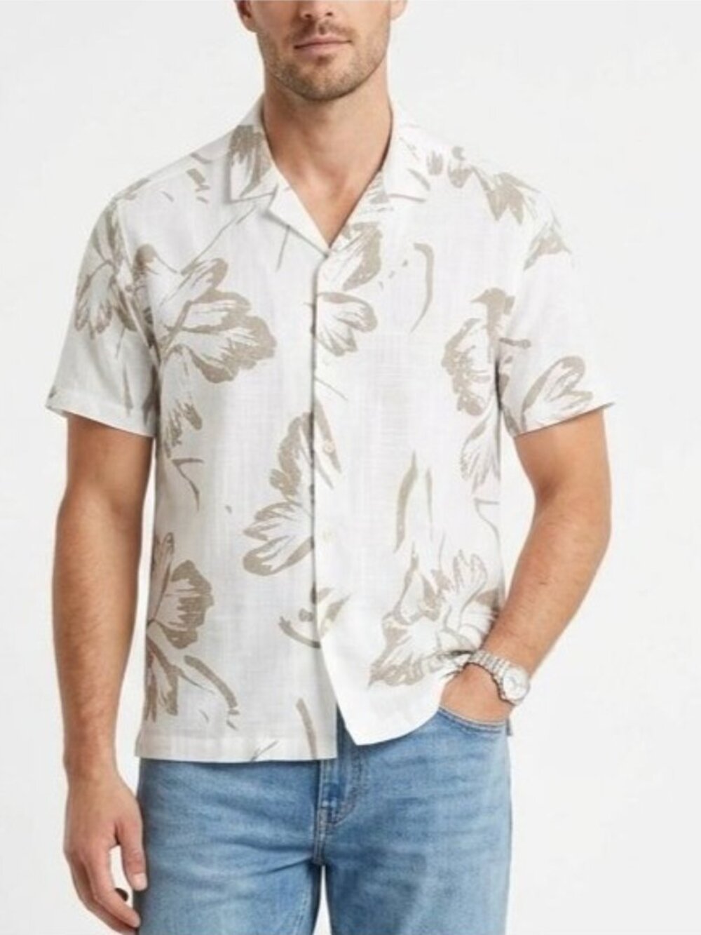 NWT Elliot Pierce Men’s Medium Camp Collar Floral Hawaiian Short Sleeve Shirt Na